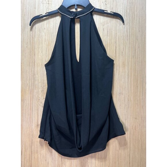 ZARA - Women's Rhinestone Diamond Crystal Backless Draped Halter Top - Black - Picture 16 of 16